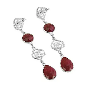 ต่างหูเงินแท้ 925 ประดับพลอยทับทิมทรงหยดน้ำ สำหรับผู้หญิง - Product Image 3