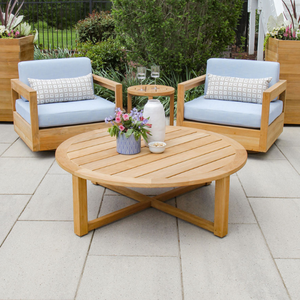 Table basse en bois de teck massif Forme ronde Mobilier d'extérieur polyvalent pour le salon ou l'hôtel - Product Image 5