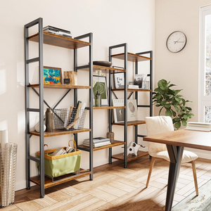 Rak buku 4-Tier coklat pedesaan, dengan 11 rak Tampilan terbuka, casing buku lebar tiga kali lipat untuk rumah kantor dan ruang tamu - Product Image 5