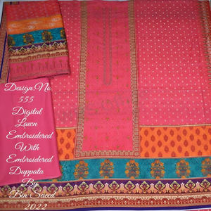 Conjunto de Bordado Digital de Alta Calidad Bin Saeed de 3 Piezas, Diseño Moderno para Bodas Indias/Pakistaníes, Ropa para Mujeres Adultas - Product Image 3