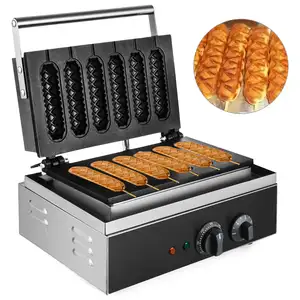 Macchina elettrica commerciale antiaderente 5 rotoli 6 rotoli a forma di mais Hot Dog Waffle Maker per ristorante Snack Food Store