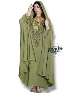 Abaya en mousseline simple et sobre, design modeste, broderie à la main, robe kaftan, perles de cristal lourdement ornées, vente en gros 2025 - Product Image 2