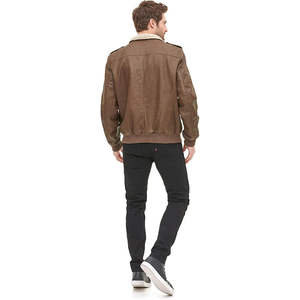 Blouson aviateur en cuir pour homme, toile enduite, printemps automne, col montant formel, coupe ajustée, cuir personnalisé - Product Image 4