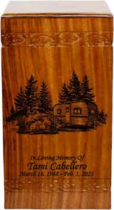 Wooden Cremation <b>Urn</b> <b>Large</b> Size Human Funeral <b>Urn</b> with Personalization (Camper) - Product Image 2