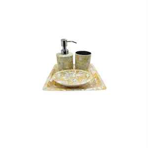 Juego de baño MOP hecho a mano de diseñador Accesorios de tocador con incrustaciones de concha moderna para hoteles, restaurantes y hogares contemporáneos - Product Image 3