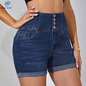 Custom Women High Waist Denim Shorts Button Fly Casual Summer Breathable <b>Washed</b> Hot Quick Dry Wholesale Custom Logo Print - Product Image 3