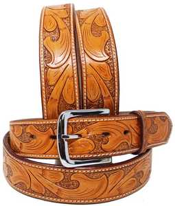 Ceinture en cuir de vache occidentale de haute qualité faite à la main avec outillage floral et boucle en acier inoxydable Fabricant Fournisseur Exportations Saman - Product Image 1