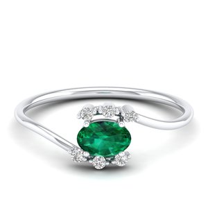 Anillos de Boda de Oro Blanco de 14K con Moissanita de Alta Calidad REYES para Mujer, Exclusivos Anillos de Diseño con Gema Esmeralda, Joyería Fina - Product Image 1