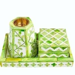 Ensemble cadeau Ramadan bruleur d'encens en nacre bougeoir chauffe-plat fait à la main avec conception d'ensemble arabe pour la décoration de la maison HNH VN - Product Image 1