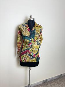 Chemise en coton à imprimé abstrait multicolore pour femmes Chemise imprimée décontractée à manches longues Designer Artistic - Product Image 5