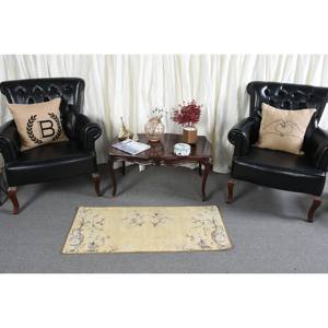 Tapis en laine beige vintage 1.7x3,9 pieds tapis turc à tissage plat avec motif patchwork support en latex pour décorations de salon - Product Image 3