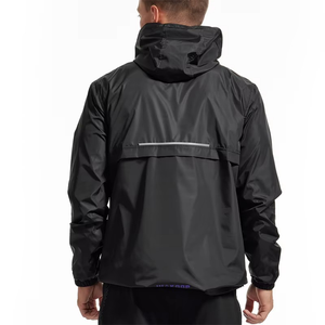 Veste coupe-vent à demi fermeture éclair personnalisée pour hommes capuche imperméable en polyester et nylon pour l'extérieur teinte dans la plaine style décontracté approvisionnement ODM & OEM - Product Image 2