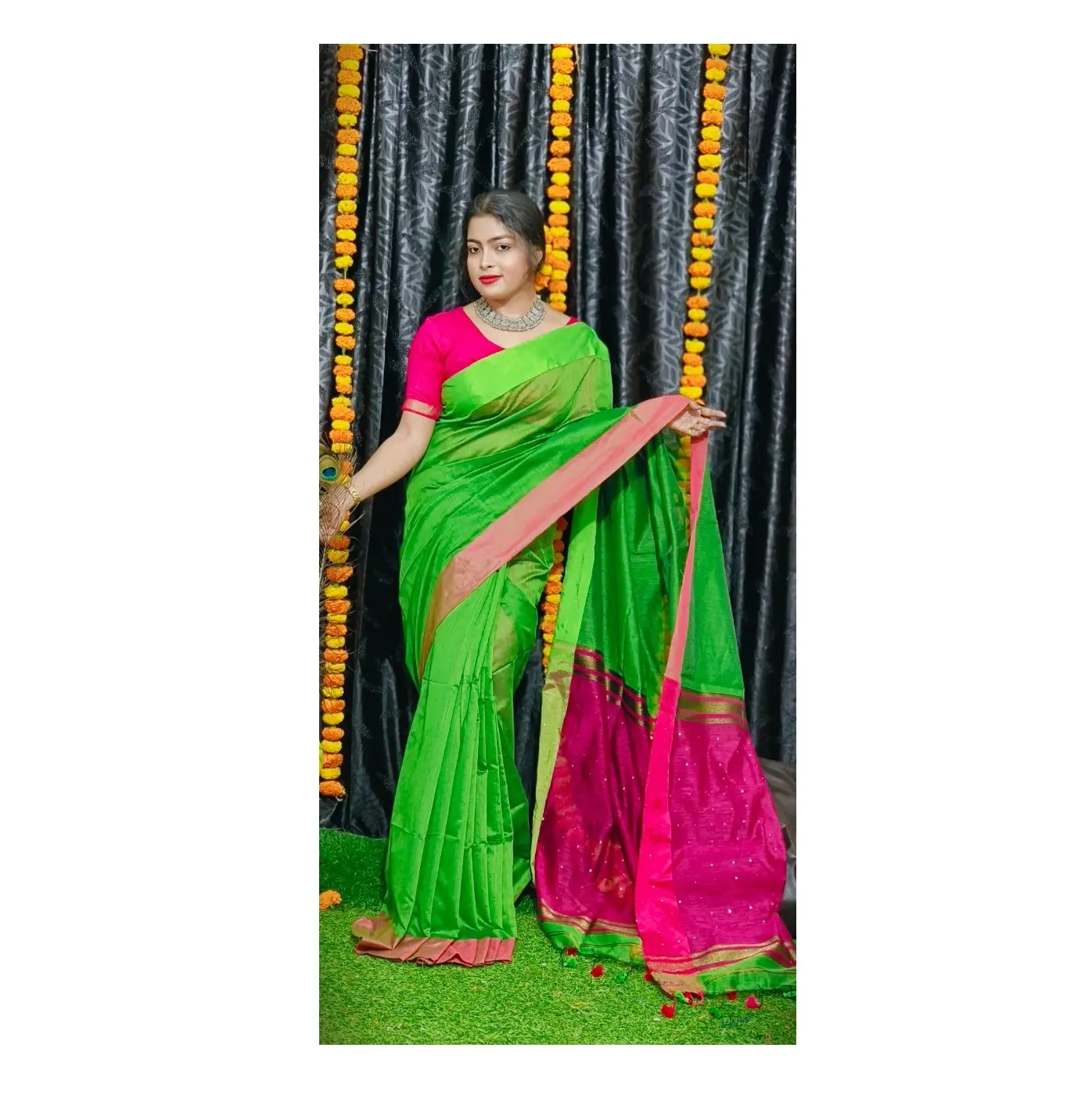 Offre Spéciale Saree en soie de coton doux et léger pour femmes avec taille personnalisée disponible chez Export Supply