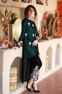 Robe de soirée élégante avec broderie indienne et pakistanaise Décoration en dentelle Back Trail & Pant pour mariage/fête Collection 2023 - Product Image 2
