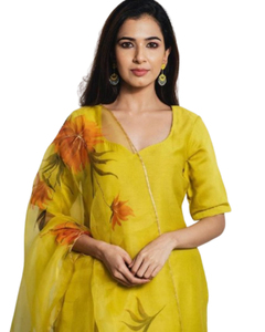 Ensemble costume Anarkali en soie vintage pour femmes brodé Dupatta imprimé à la main Modal Salwar pour les fêtes de mariage - Product Image 1