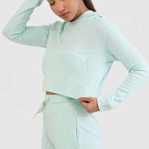 Sudaderas con capucha recortadas con logotipo frontal corto personalizado Calidad profesional Tallas grandes Top corto de invierno con capucha - Product Image 3