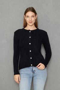 <b>Women's</b> Soft Textured Feather Thread Ribbed Knitwear <b>Cardigan</b> Buttoned <b>Cardigan</b> <b>Warm</b> Stylish and Comfortable ODM OEM Service - Product Image 4