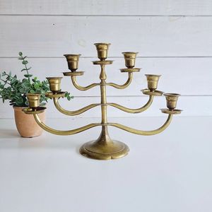Ornate <b>golden</b> finish metal candelabra centerpiece for <b>wedding</b> <b>decoration</b> table or <b>anniversary</b> dinner candlelight arrangement - Product Image 2