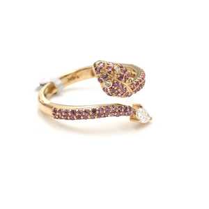 Pink Sapphire Snake Ring Zircon Ring Accents 925 Sterling Silver 14K Gold Plated Birthstone Jewelry - Product Image 5