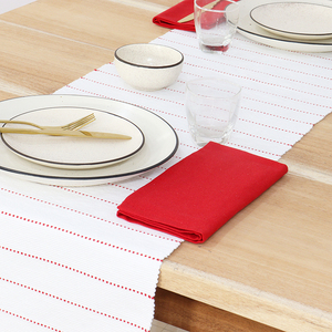 Camino de mesa tejido acanalado de rayas Dobby moderno 14x90 rojo y blanco para decoración de comedor de granja de Navidad - Product Image 3