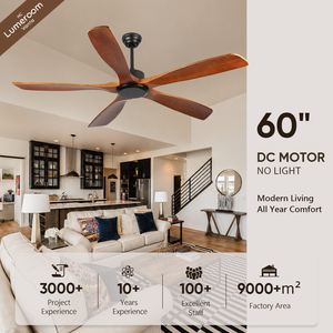 พัดลมเพดานไม้เนื้อแข็งขนาด 60 นิ้วพร้อมรีโมท พัดลมมอเตอร์ DC แบบย้อนกลับได้ เงียบ สำหรับห้องนั่งเล่นหรือระเบียง - Product Image 2