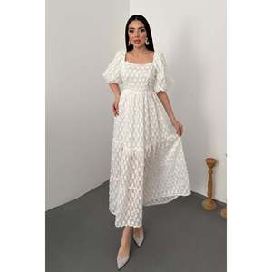 <b>White</b> <b>Balloon</b> Sleeve Ruffled Dress - <b>White</b> - Product Image 1