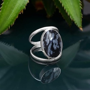 Bague de pierres précieuses pour filles luxueuses 925 bague en argent sterling massif flocon de neige obsidienne pierre précieuse faite à la main avec 925 bijoux estampillés - Product Image 4