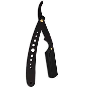 ANAAIF, maquinilla de afeitar alemana de acero inoxidable con borde recto de alta calidad, recubierta de Color negro para depilación corporal, incluye cuero - Product Image 5