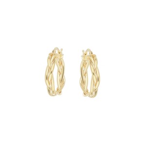 Pendientes de Aro Estilo Trenzado de Alta Calidad al por Mayor, Amarillos, Tres Tubos, 15 mm, Chapados en Oro de 18K, Plata de Ley 925 - Product Image 2