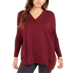 Maglione tunica da donna con scollo a V Style & Co Petite L Winestone Size - Product Image 1