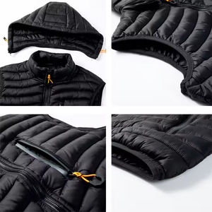 Gilet chaud d'hiver brodé avec logo personnalisé pour hommes, veste en nylon respirante décorée de boutons, capuche sans manches, remplissage de canard et tambour - Product Image 6