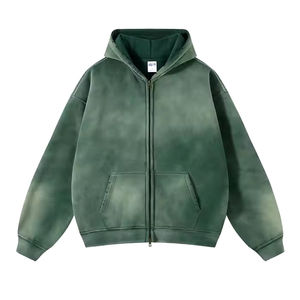 100% coton hommes sweats Logo personnalisé 450GSM poids lourd acide lavage fermeture éclair sweats à capuche coupe surdimensionnée saison d'hiver motif solide - Product Image 3