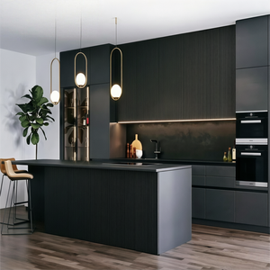 Set Moderno Nero Compatto per Appartamenti: <span class=keywords><strong>Suite</strong></span> di Mobili da Cucina Salvaspazio con Bar per Colazione - Product Image 5
