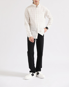 Nouvelle mode bleu chemise décontractée Angleterre Style col montant polo t-shirts Plaid à manches longues chemises pour hommes - Product Image 1