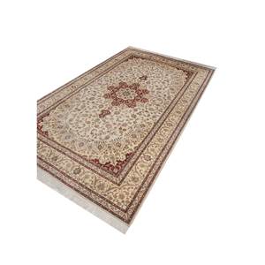 Tapis en soie viscose noué à la main Gulmarg Gold Pae-5669 pour usage domestique - Motif médaillon rectangulaire pour salon, couloir, adolescents - Product Image 2