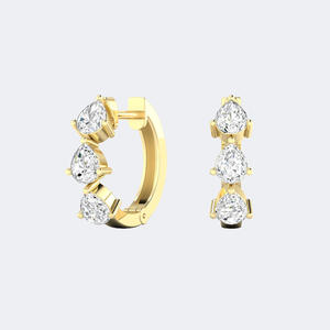 0.90CTW Pear Cut Prong Set Line Huggie <b>Hoop</b> <b>Earrings</b> <b>14k</b> <b>Gold</b> Lab Grown Diamond Vertical Teardrop Dangle Jewelry for Women - Product Image 1