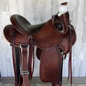 Selle anglaise de style cowboy faite à la main |   Selle Western en cuir véritable naturel |   Conception incurvée sans arbre pour une conduite confortable - Product Image 3