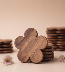 Posavasos de madera con forma de flor y grabados de medusas. Disponible a precios de mayoreo. - Product Image 6