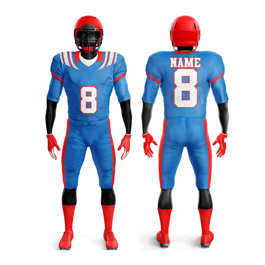 100% Polyester Mesh Game Day American Football Uniform Custom Stitched Jersey Pants Set Sublimation Team Practice Gear