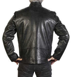 Tarifs vente en gros pour une veste à fermeture éclair de haute qualité personnalisée pour hommes avec broderie à col montant en cuir véritable pour l'hiver - Product Image 4