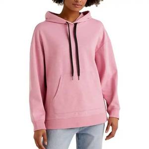 Sweat-shirts en molleton de coton rose à capuche avec cordon de serrage pour femmes, personnalisés avec logo imprimé ou brodé, fabrication OEM, vêtements décontractés - Product Image 1