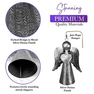จี้ระฆังนางฟ้าโลหะสลักด้วยมือไม่ซ้ำใคร,พร้อมเชือกปอกระเจาเหมาะสำหรับตกแต่งแขวนตกแต่งบ้านเครื่องประดับทางศาสนา - Product Image 3