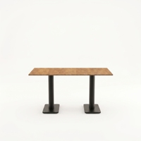 Table à manger rectangulaire moderne en bois massif avec base en métal et chaises perforées, ensemble 6 places pour espace de restauration commercial