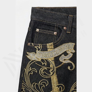 <b>Men's</b> Loose Fitting Rhinestone Embellished Customized Color Washed Jeans Party Clothes Street Pants Durable <b>Trousers</b> Wholesale - Product Image 5