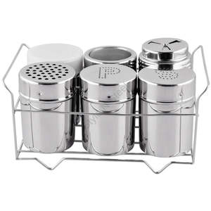 Ensemble de 6 pièces de sel et poivre de forme ronde lourde de qualité supérieure avec un support de couleur argent avec un design classique élégant - Product Image 1