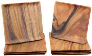 Plateau de service en bois fini de couleur marron sûr avec un plateau de service de forme ronde fini lisse - Product Image 3