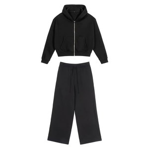 Conjunto de Sudadera con capucha y cremallera de felpa para hombre, chándal de lana pesado de otoño, traje térmico de ajuste Regular de dos piezas, chaqueta cálida informal - Product Image 2