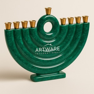 Nueva Menorah Hanukiah de Resina Rosa Pálido con Portavelas Dorados, Moderna Decoración Judía para el Hogar, Elegante Candelabro de Hanukkah - Product Image 3