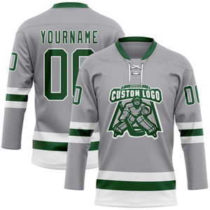 OEM personalizado de alta calidad gris verde-blanco Hockey cuello Jersey al por mayor camisas para adultos con impresión por sublimación para uso de béisbol - Product Image 1
