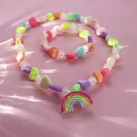 Ensemble de bijoux pour enfants, collier et bracelet avec pendentifs licorne, arc-en-ciel, étoile, couronne, accessoires de déguisement pour petites filles, vente en gros